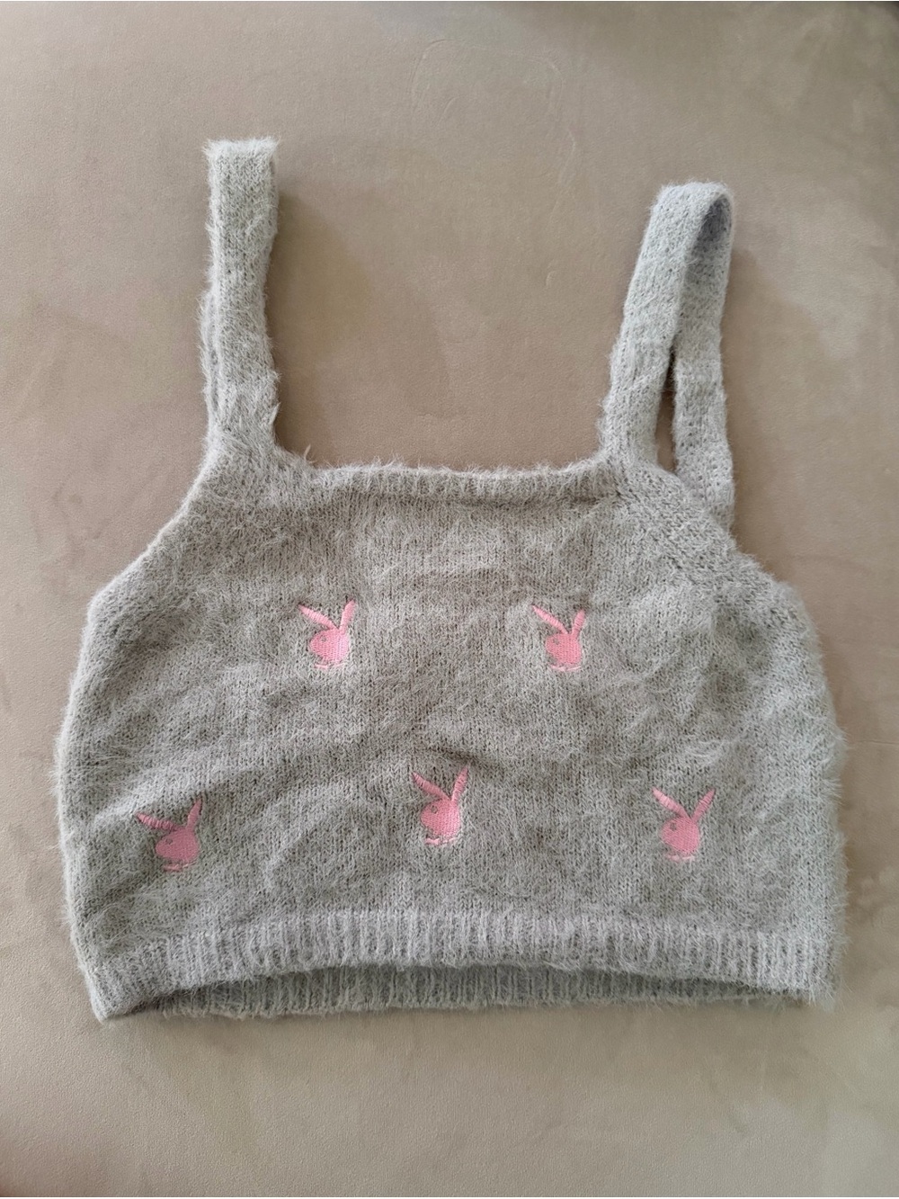 MWOT Missguided Fuzzy Crop Tank with Pink Bunny
